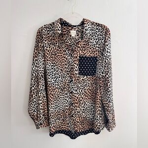 CHICOS Animal Print Multi Pattern Satin Button Down Blouse